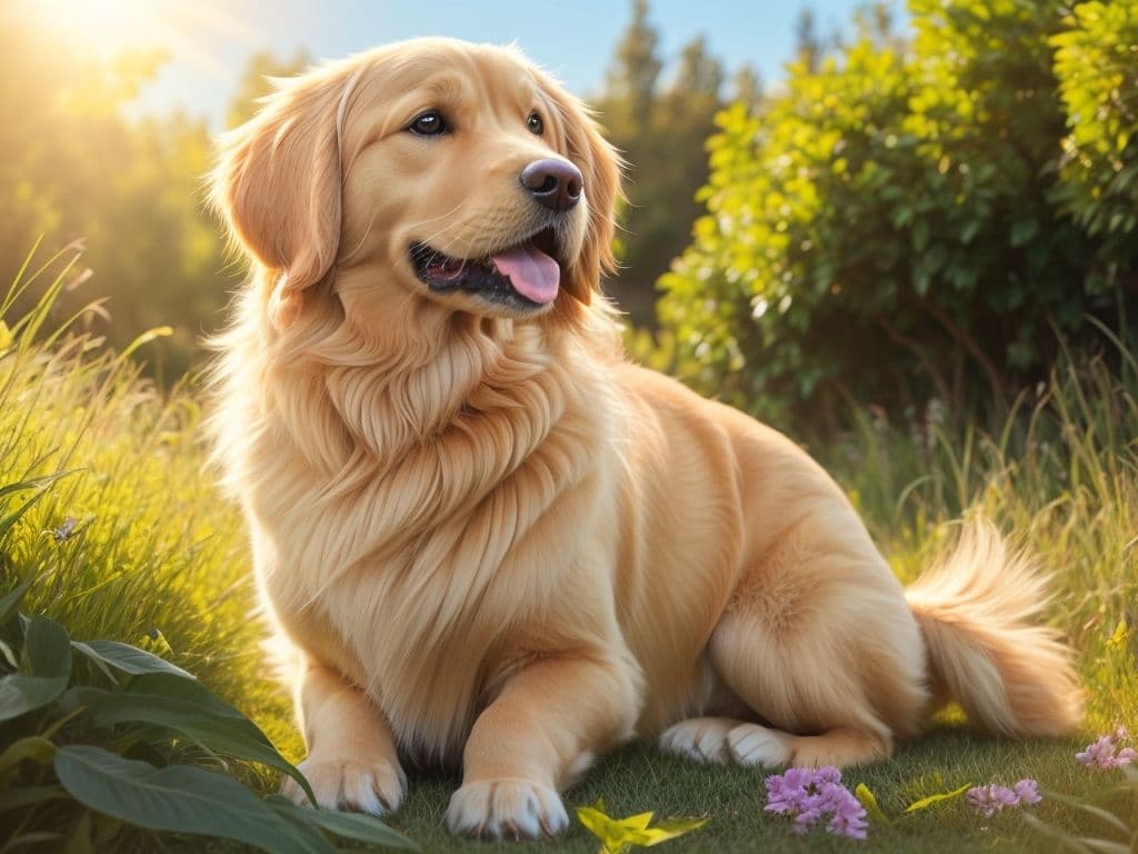 Golden retriever outdoors in warm natural light